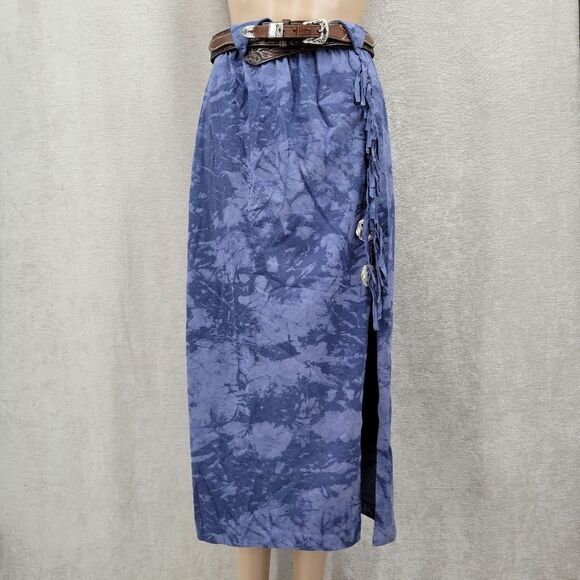 Ozark Mountain Jean Western Maxi Skirt Top Set Blue Fringe Concho Matching Set - Picture 16 of 16